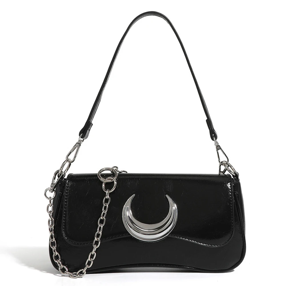 

Handbag Silver Moon Spicy Girls Y2K Underarm Bags Luxury Chain Shoulder Bags Ladies Purse Glossy Leather Small Hobo Shopping Bag