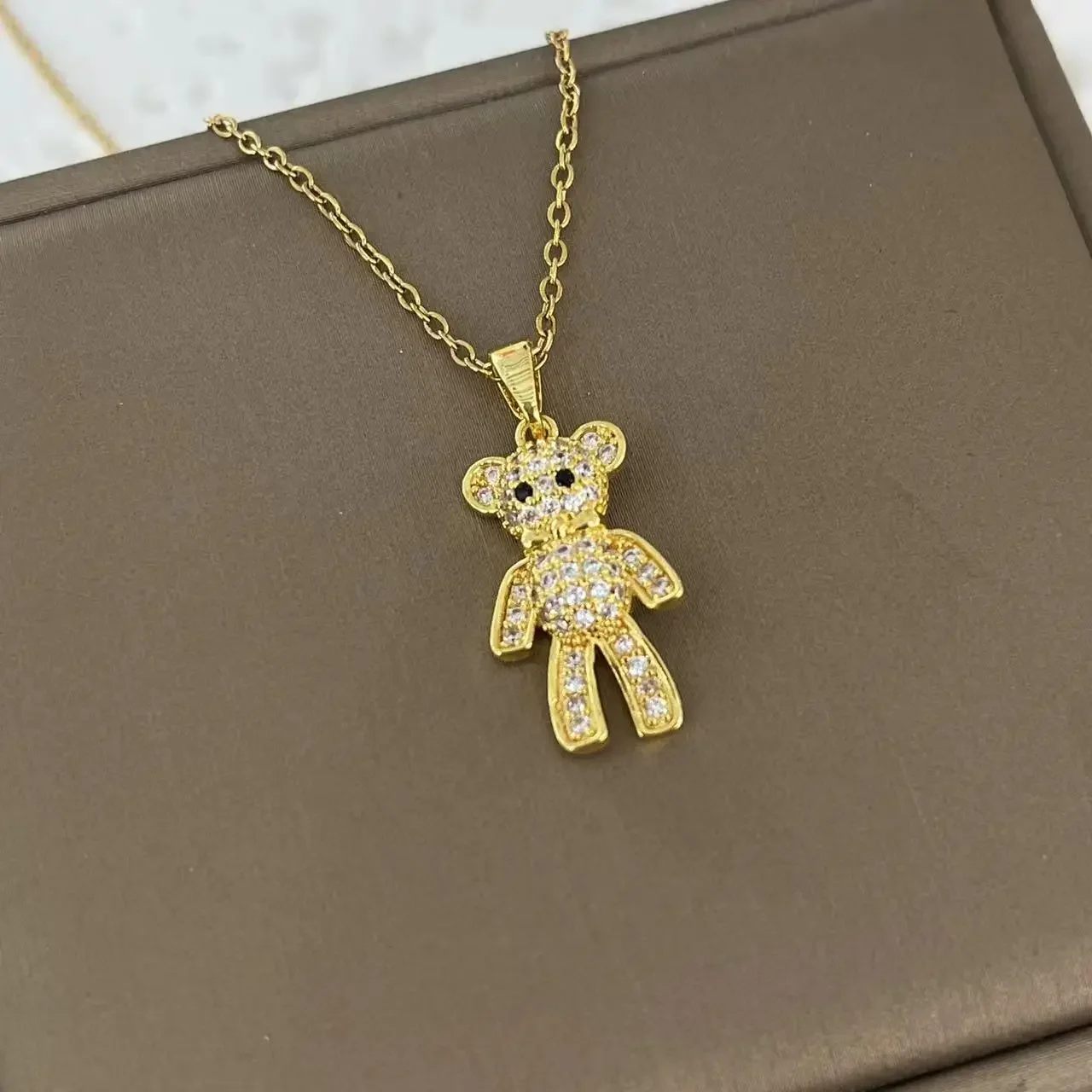 Новое позолоченное ожерелье с медведем в корейском стиле женское медное золото 18