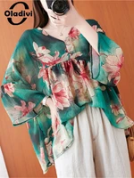oladivi oversized bigcotton linen blouses women summer 2021 casual loose top fashion print shirts blusas 4xl 5xl 6xl 8xl