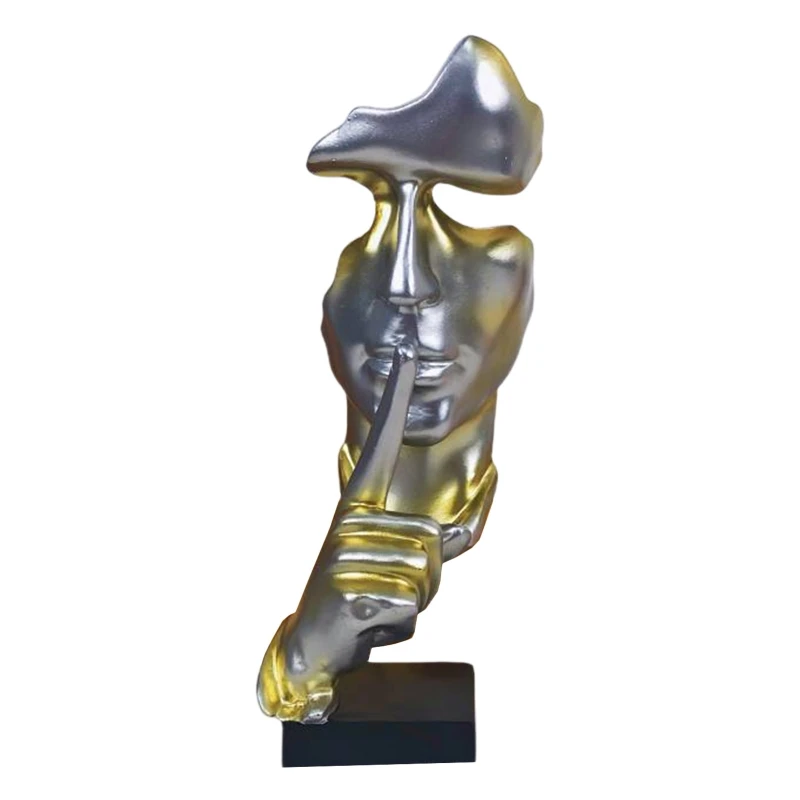 

European Style Abstract Thinker Statue Nordic Silence Is Golden Resin Sculpture Figurine Modern Art Home Office Bookshelf