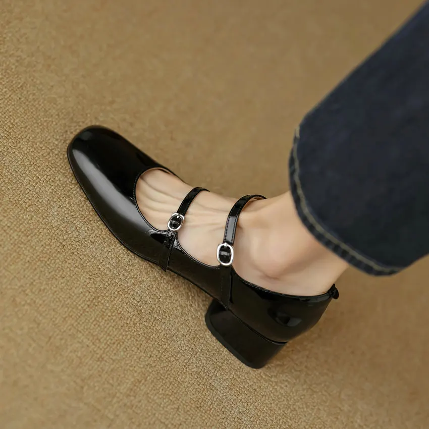 QUTAA/2024 г. Женские туфли-лодочки туфли из натуральной кожи на высоком квадратном