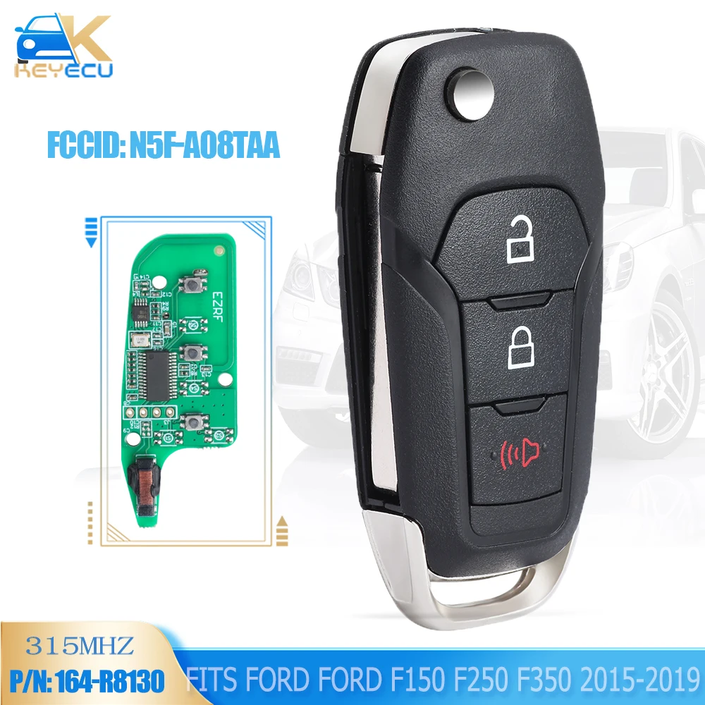 

KEYECU Replacement Flip Remote Key Fob 315MHz /433MHz 49 Chip for Ford F150 F250 F350 2015-2019 HU101 Uncut FCC: N5F-A08TAA
