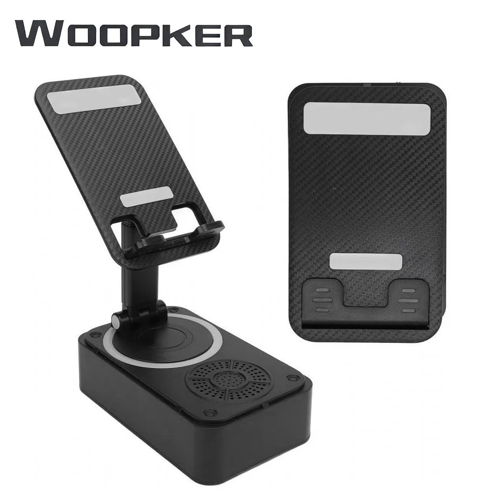 Фото Подставка для мобильного телефона Woopker с вращением на 360 градусов, противоскользящая, с беспроводной Bluetooth-колонкой, складная, настольная №1