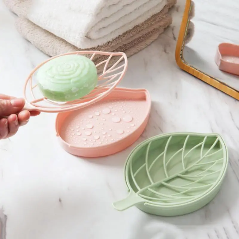 

3 Colors Leaf Shape Soap Holder Non Slip Soap Box Toilet Shower Tray Draining Rack Bathroom Gadgets Soap Dish Soap Tray Holder