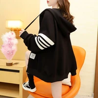 plus cardigan hooded fleece female autumn the new 2022 a han edition stripe printed big yards undertakes to coat jacket