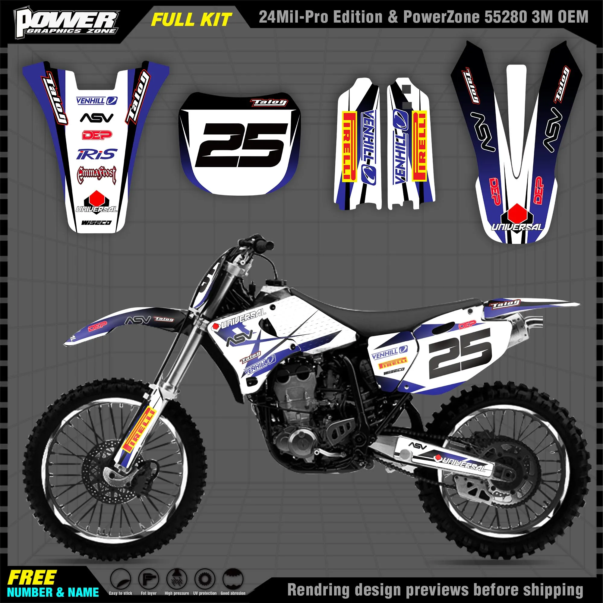 

PowerZone Custom Team Graphics Backgrounds Decals 3M Stickers Kit For YAMAHA 98-02 YZF250 400 426 Stickers 004