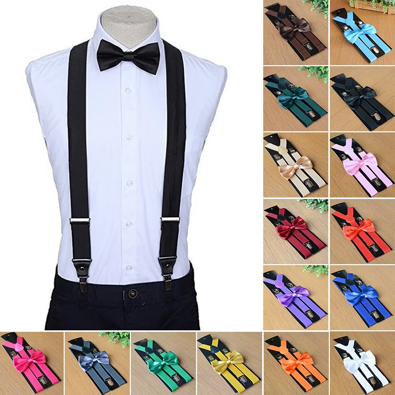 

Men Matching Suspenders Braces Bow Tie Combo Sets Fancy Costume Ajustable Elesticated Suspenders For Wedding Ties Accessories