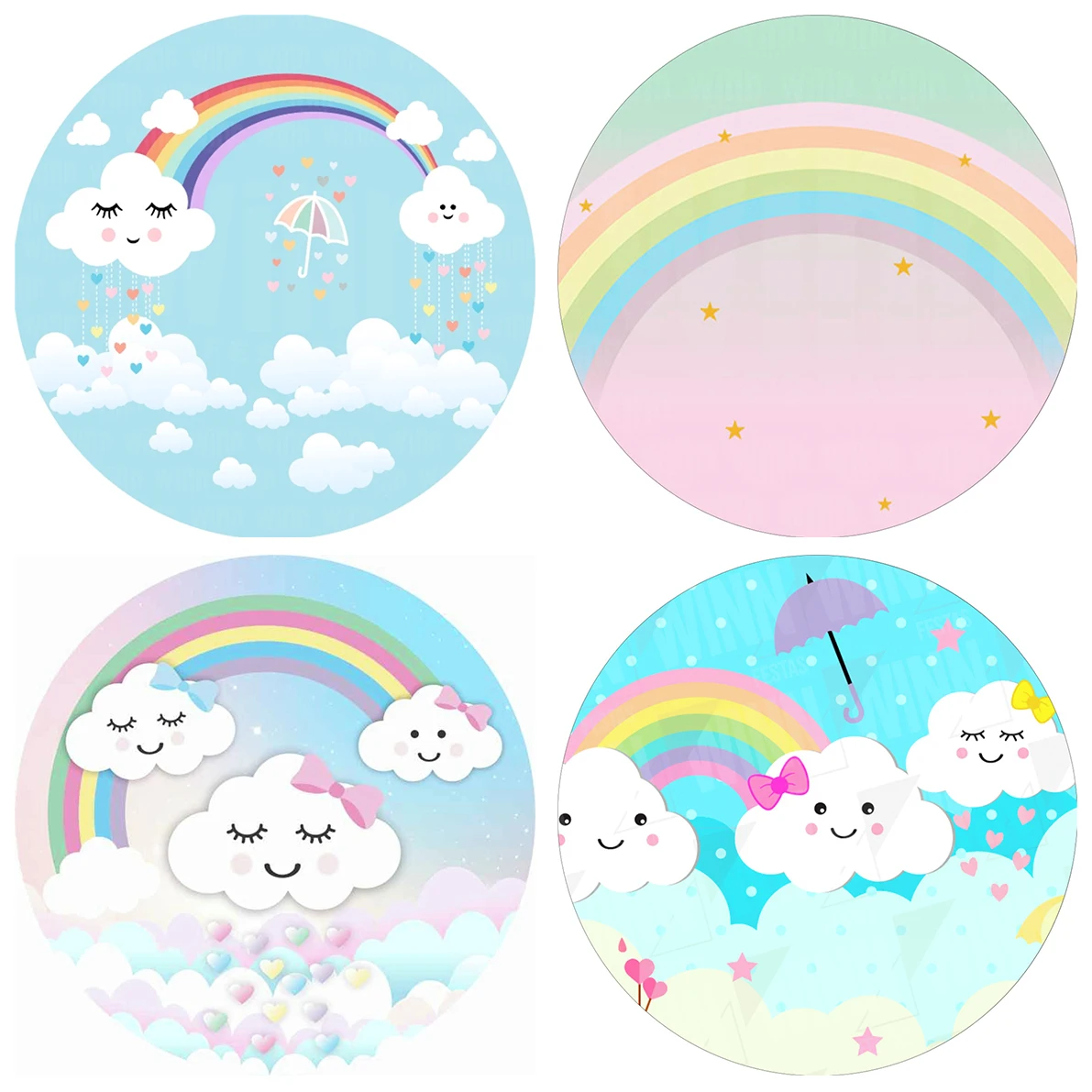

Sky Clouds Birthday Party Round Backdrop Rainbow Heart Balloons Kids Newborn Photography Backgrounds Baby Shower Cylinder Covers
