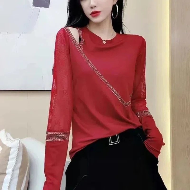 Весенне-осенние новые элегантные модные однотонные футболки из смешанного