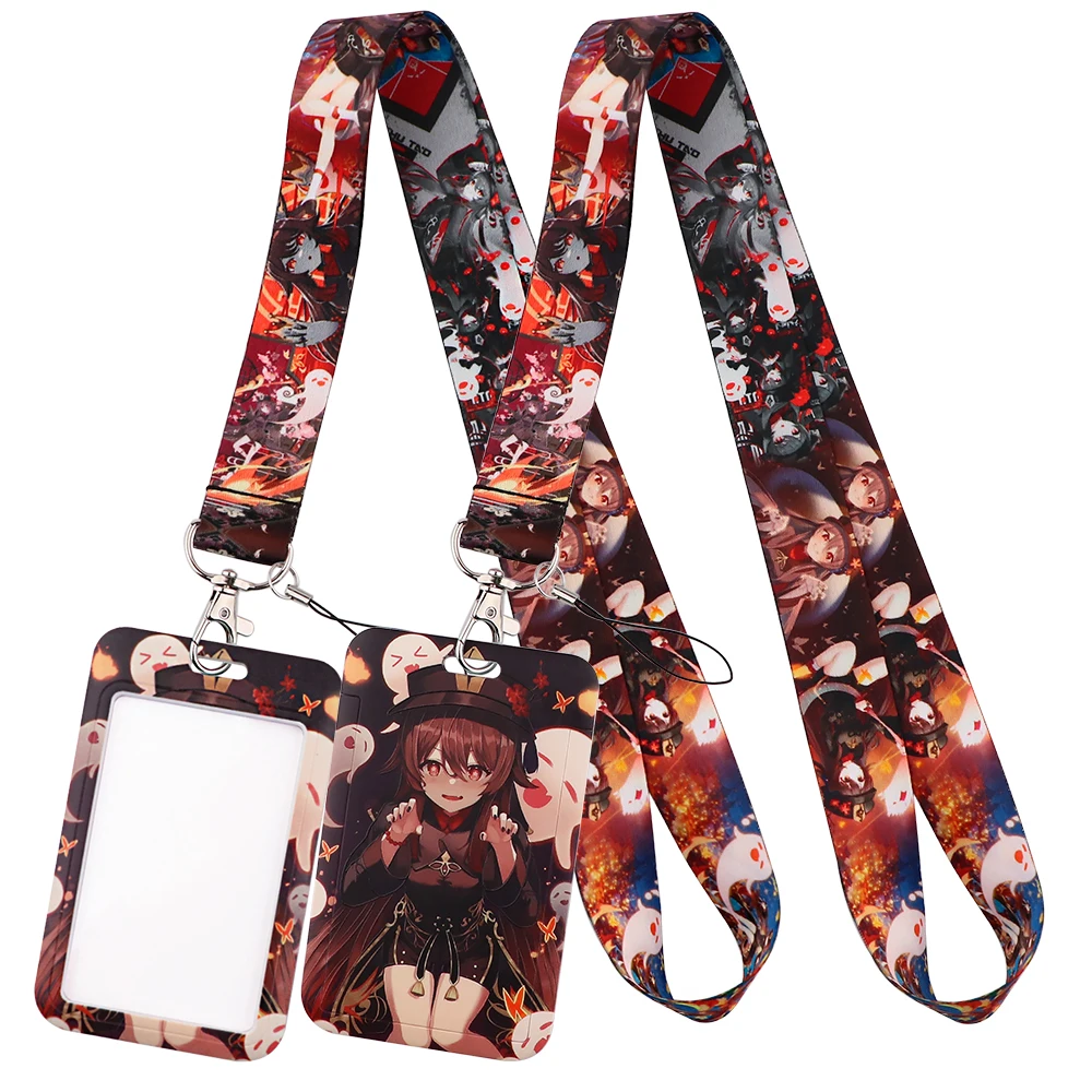 

Genshin Impact Hu Tao Lanyards Keychain Badge Holder ID Credit Card Pass Hang Rope Lariat Strap for Keys Anime Accessories Gifts