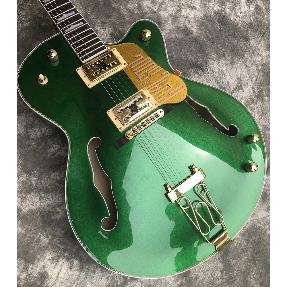 

Custom Semi hollow and double F-holes Jazz Electric Guitar(Green) ,Gold accessories