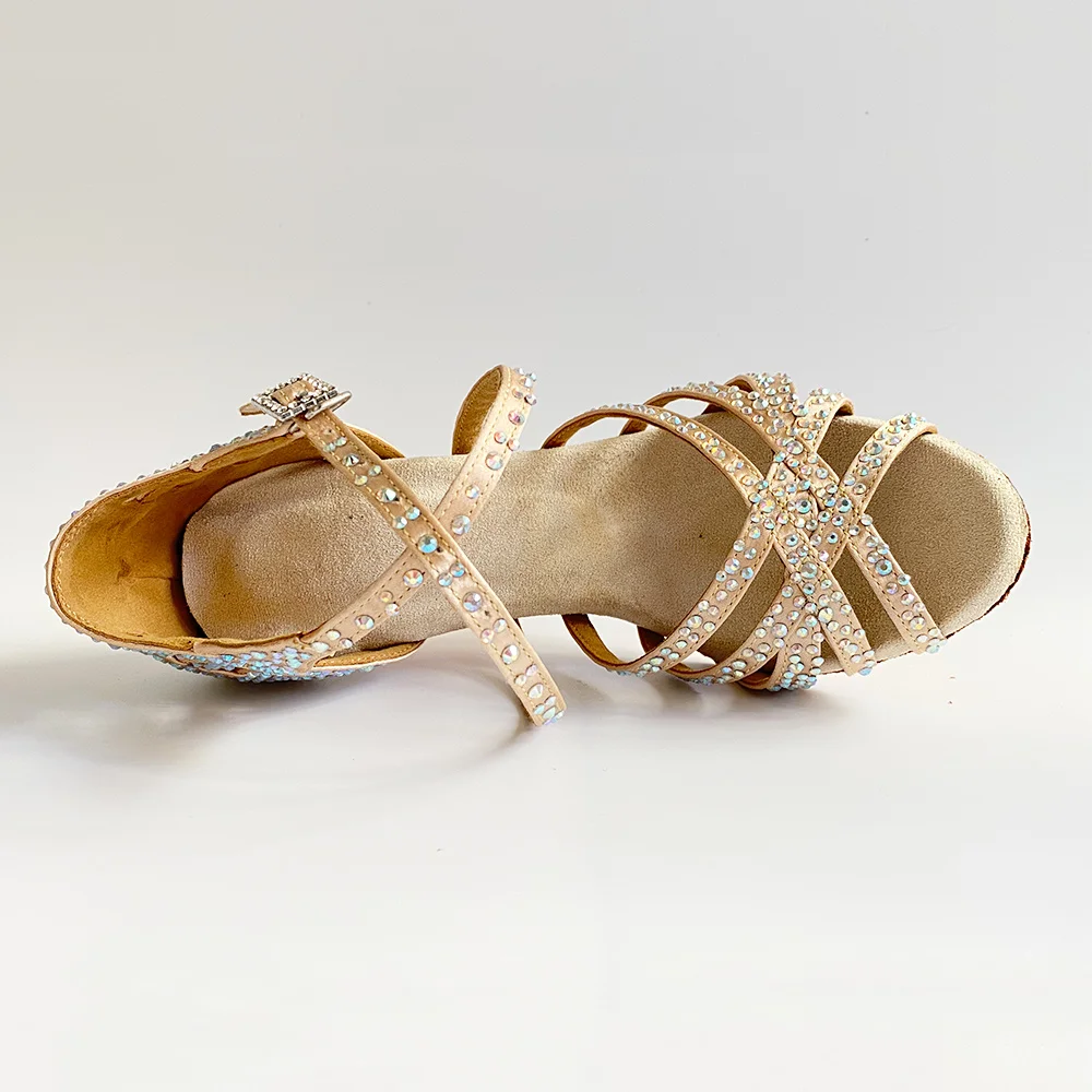 Rhinestone High Heels Latin Dance Shoes For Woman Lace Up Ballroom Latin Dance Shoes For Girls High Heel Salsa Dancing Shoes