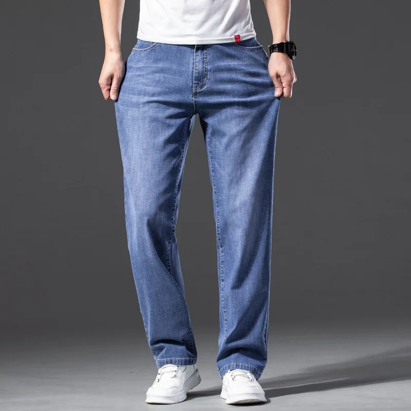 

Men's Thin Straight-leg Loose Jeans Summer New Classic Style Advanced Stretch Loose Pants Blue Colors Available Size 35 42