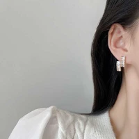 korean version of the fashion personality rectangular inlaid hao shi s925 silver needle earrings womens exquisite earrings