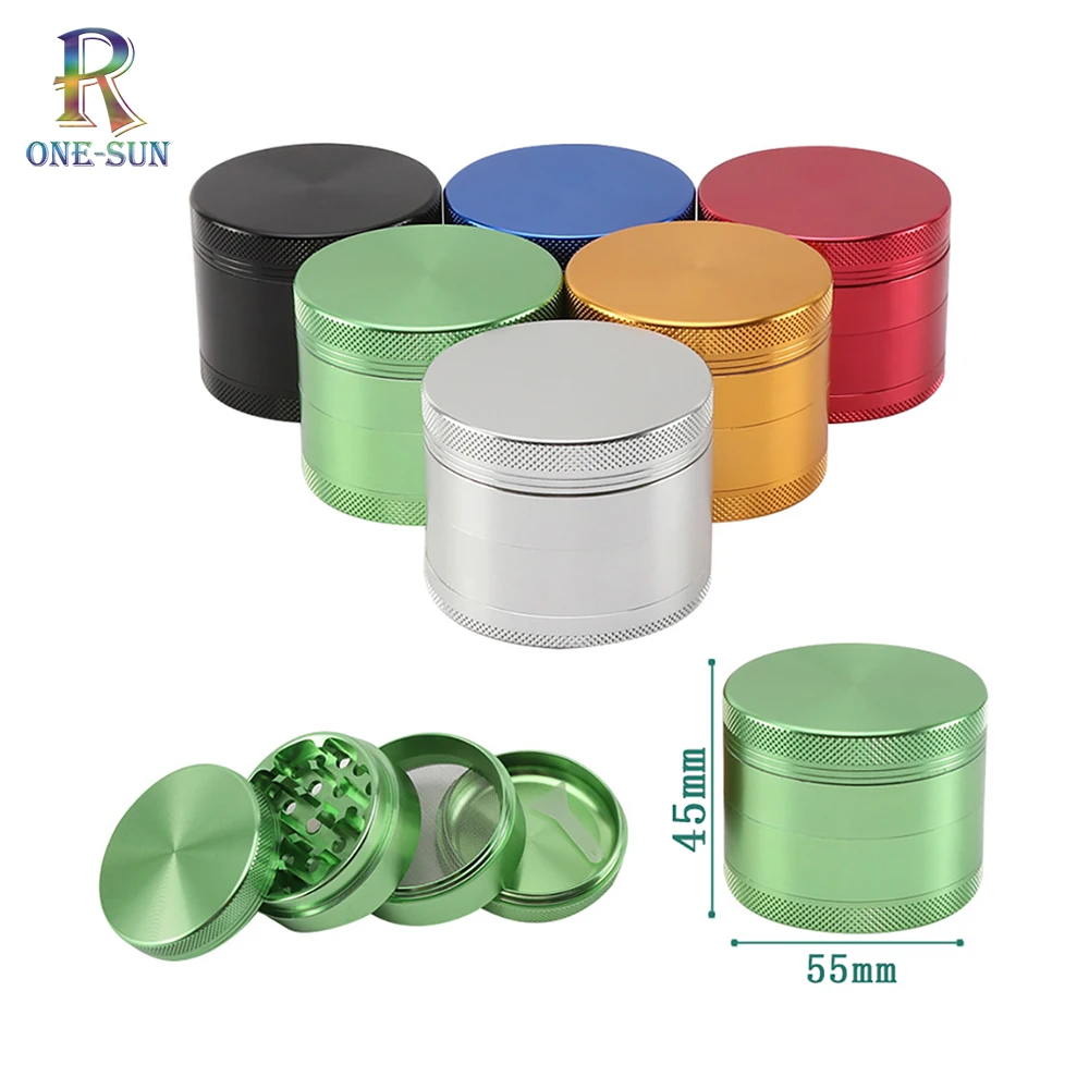 

55mm Al Alloy Herb Mills 4-parts Tobacco Grinder Durable Metal Spice Crusher Kitchen Tools Smoking Accessories for Smoker Gifts