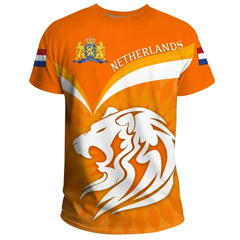 Netherlands National Emblem Men's T Shirt Hot Sale 3D Printed Summer Holland Short Sleeve Fashion Football Sports Dutch T-Shirts