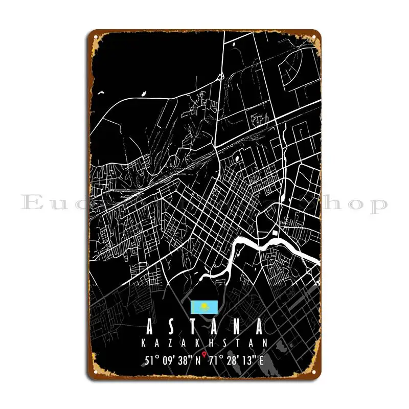 Карта Астаны, Казахстан, металлический плакат, дизайнерский клубный бар, дизайнерский гостиная, оловянный плакат