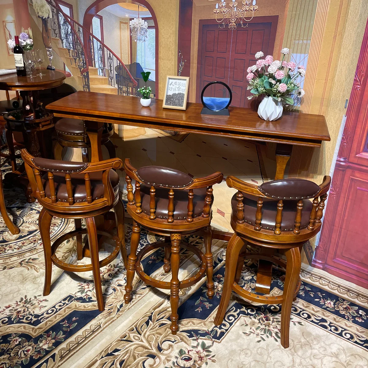 Американский барный стол из массива дерева домашний настенный для гостиной