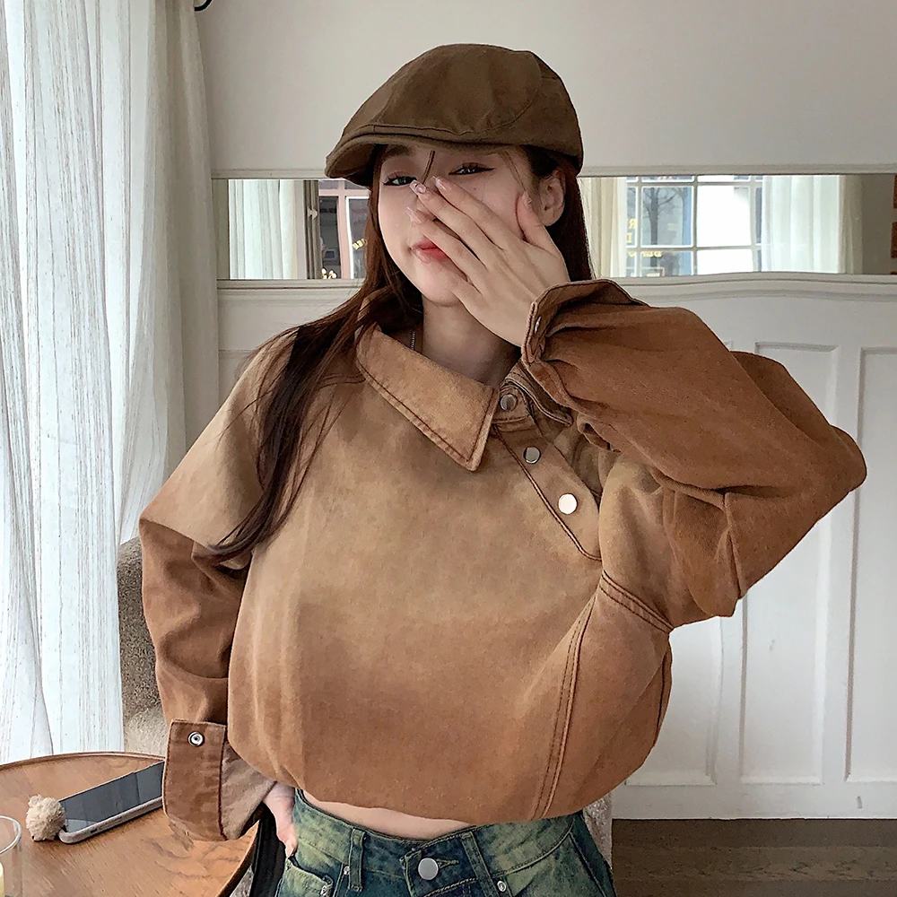 Женская джинсовая куртка в стиле Харадзюку уличная одежда укороченные топы Y2k