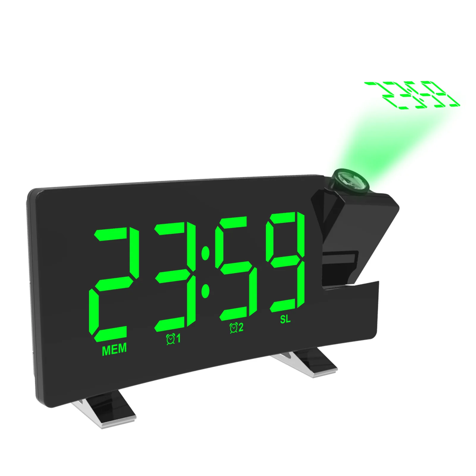 

Проекционный будильник, цифровая фотография, два USB-порта для зарядки, вращающийся на 180 градусов, с питанием от сети, регулируемая яркость, ч...