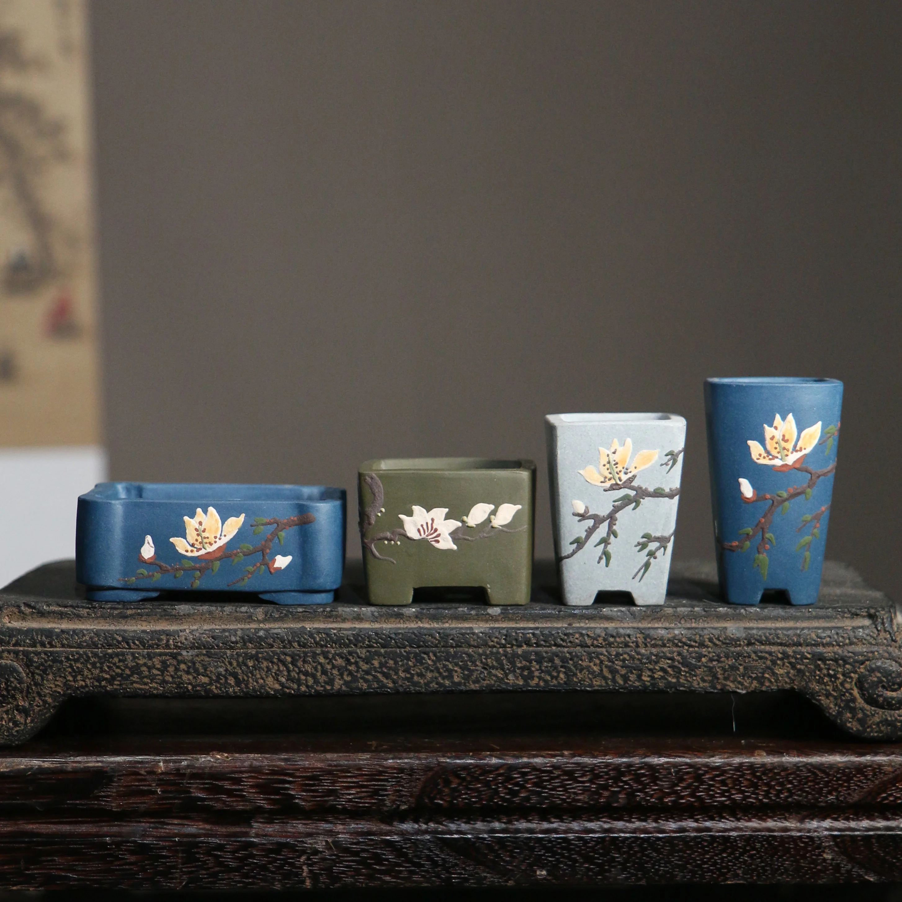 

Пурпурный горшок бонсай, традиционные китайские резные суккуленты, украшение для сада