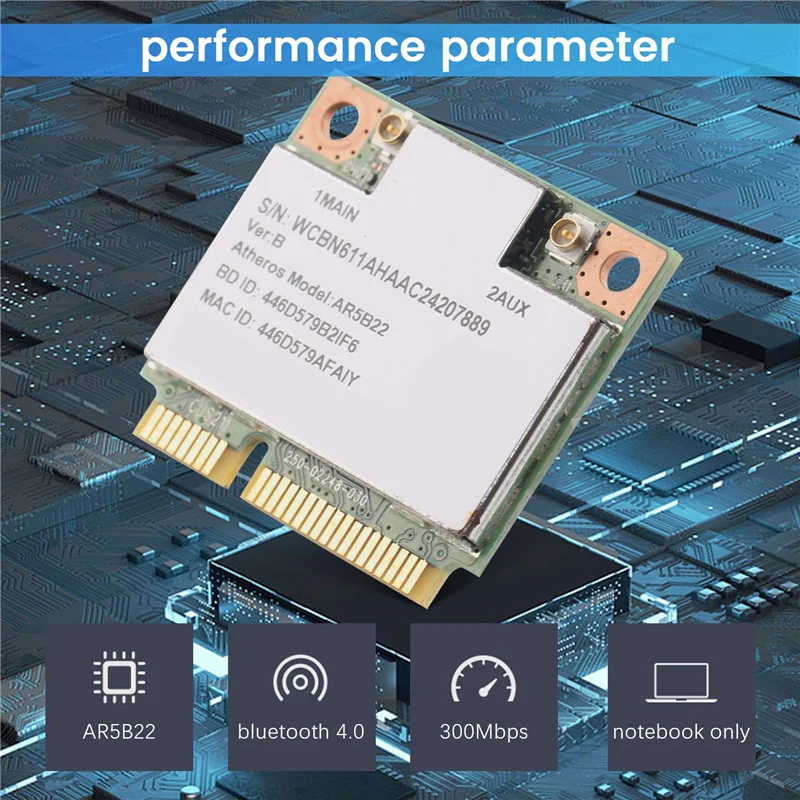 AR9462 AR5B22 WB222 Half Mini PCIe 300 Мбит/с + Bluetooth4.0 WLAN Wi-Fi беспроводная карта