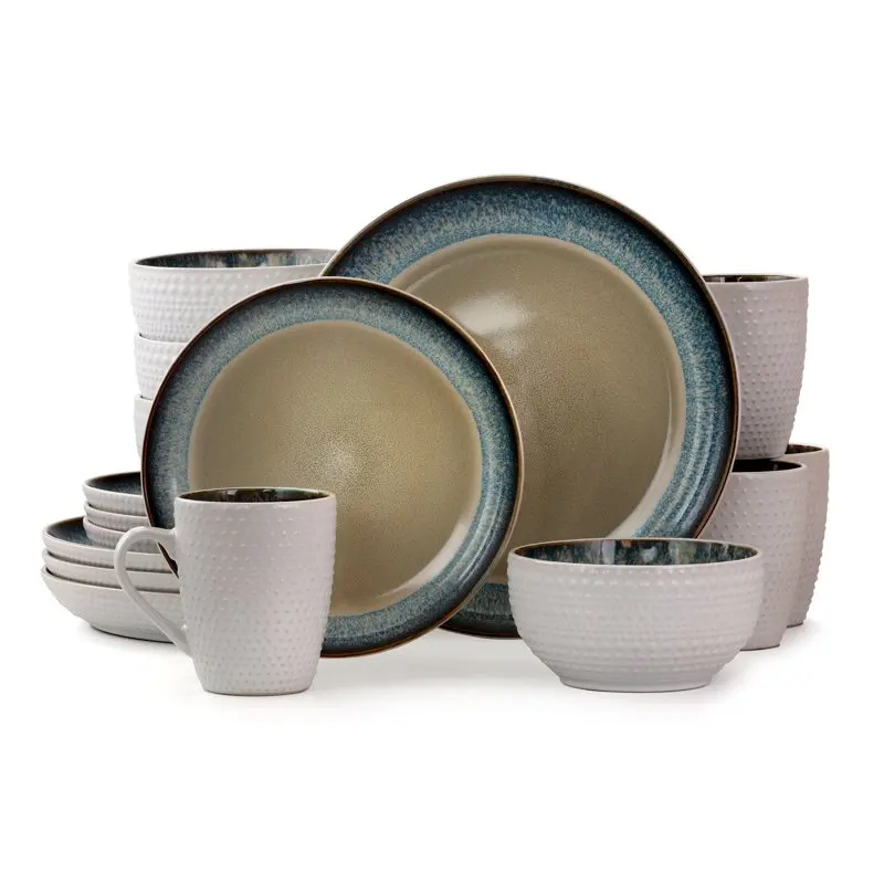 

Modern Dot 16 Piece Luxurious Stoneware Dinnerware with Complete Setting for 4