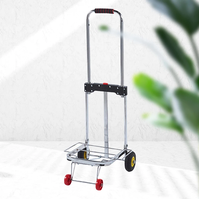 80kg Bearing Folding Trolley Portable Shopping Cart with 4 Wheels Luggage Trailer for Travel Metal Rod Lightweight Grocery Cart