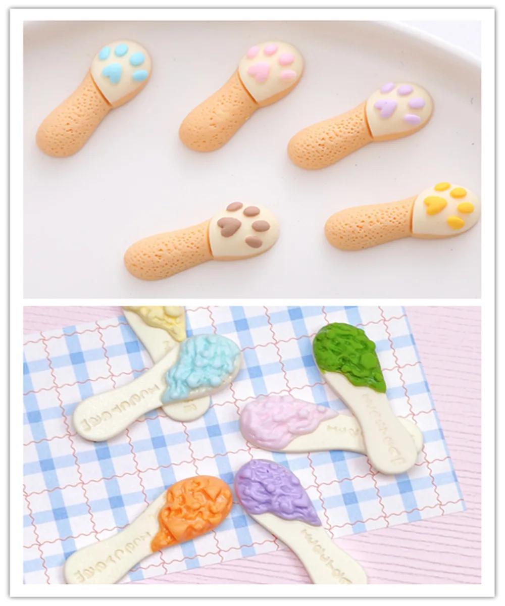 

Cartoon Cat's Paw Ice Cream Bar FlatBack Resin Cabochon DIY Resin Craft Decoration Miniature Kawaii Fake Food Accessories