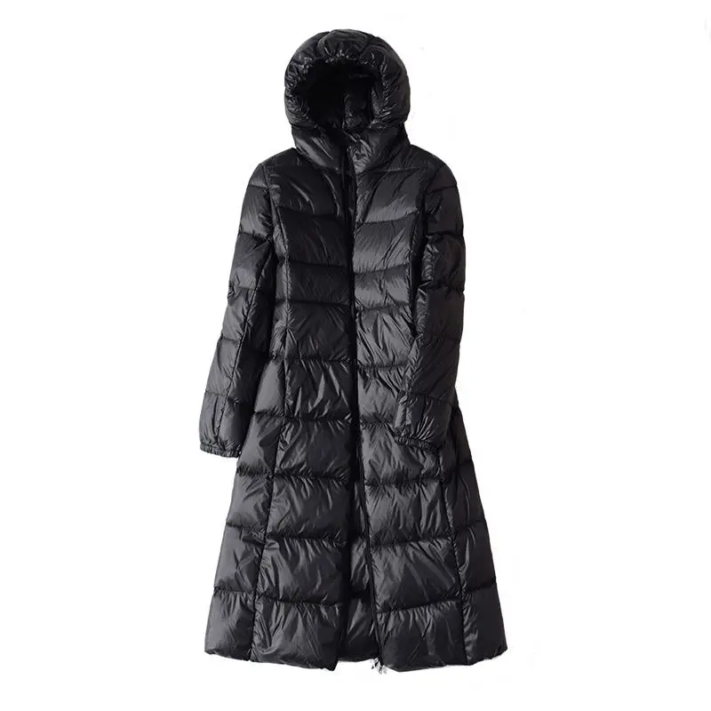 

Women Hooded White Duck Down Coat 2023 Winter Midi Long Ultra Light Down Jackets Female Warm Mom Puffer Parka Overcoat C92