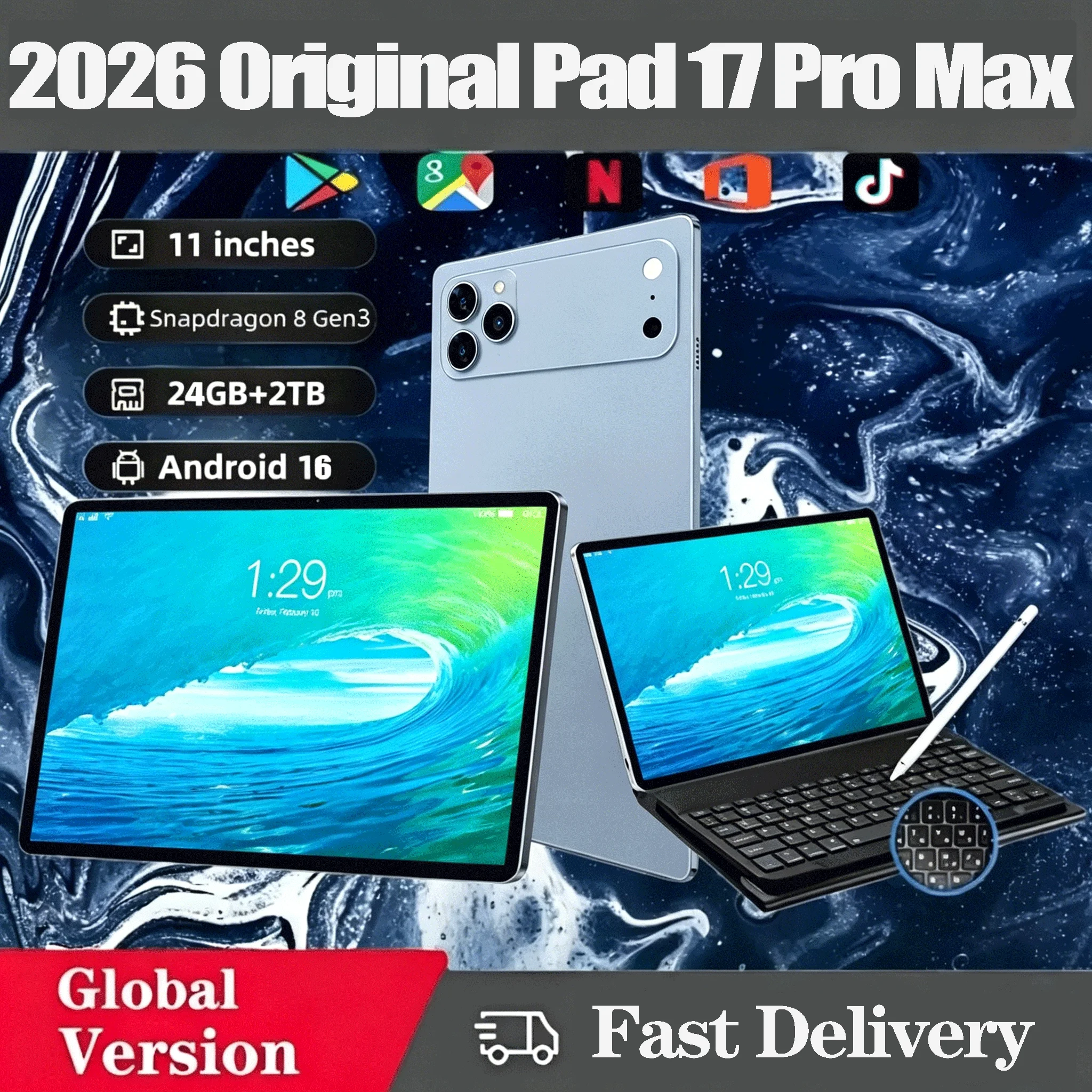 Фото Новый планшет 2026 Pad 17 Pro Max, 11 дюймов, 22 ГБ+2 ТБ, Android 16, Snapdragon 8 Gen 3, 20000 мАч, 5G, две SIM-карты, мини-ПК №1