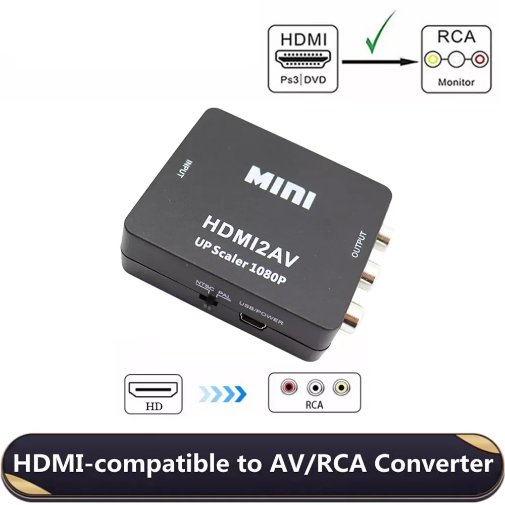 

HDMI-compatible TO AV RCA CVSB L/R Video 1080P Scaler Converter Box HD Video Composite Adapter HDMI2AV Adapter Support NTSC PAL