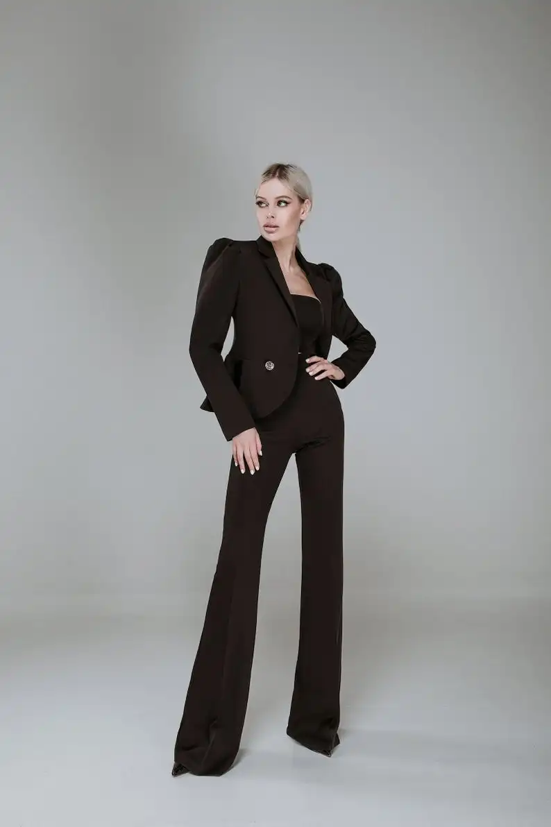 Single Buckle Slim Fit Wide Leg Pants Elegant Women Suits 2 Pieces Set Business Office Lady Clothing for Wedding Dinner