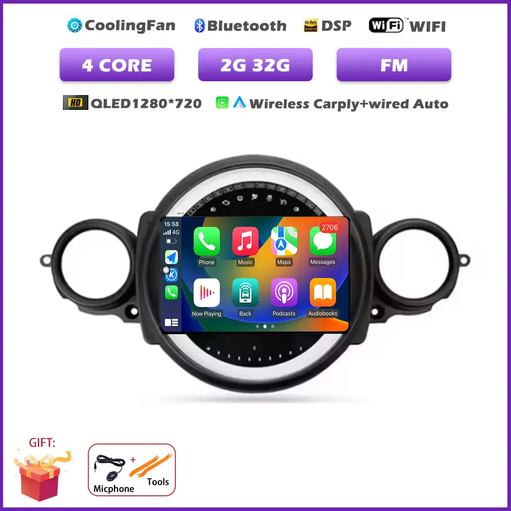 

Автомобильный плеер для BMW Mini Cooper R56 R60 R51 2006-2014 Android 15 Auto Carplay Мультимедиа Беспроводная навигация Интеллектуальный BT