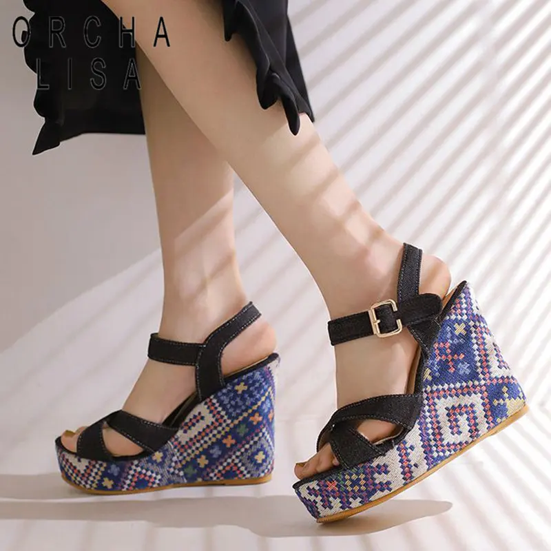 

Женские босоножки с открытым носком, на танкетке 12 см, 2 см