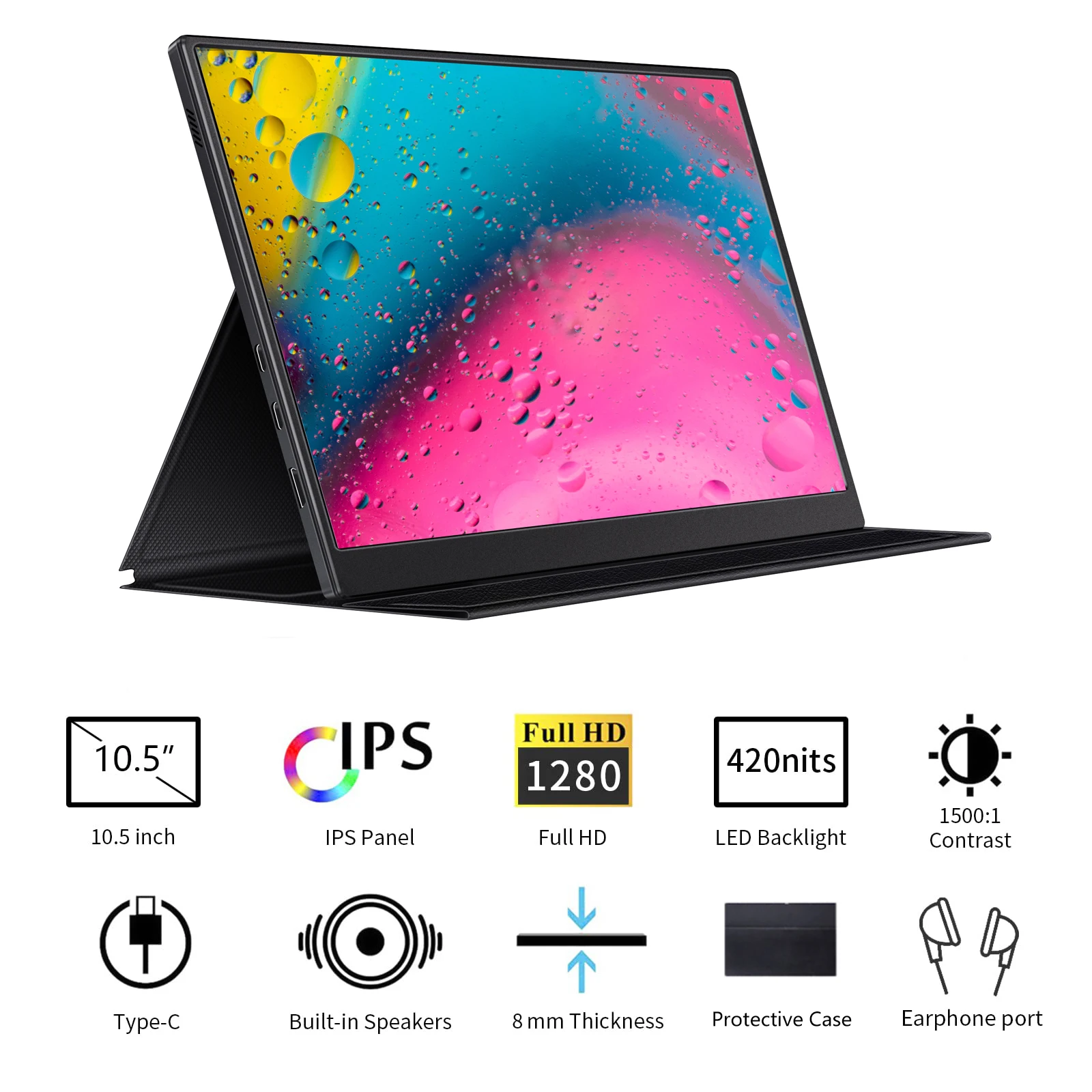 Ультралегкий портативный монитор 10 5 дюйма 1280P 100% sRGB 420Cd/м² IPS мобильный дисплей