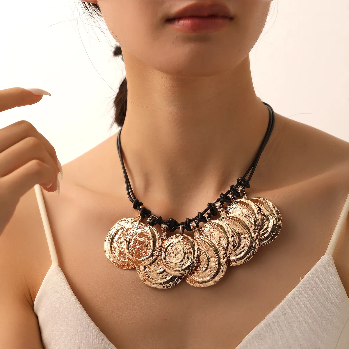 ZAA круглые металлические подвески ожерелья для женщин кожаные веревки цепи
