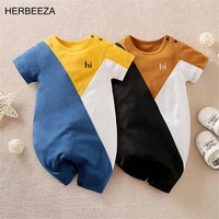 summer baby clothes for cotton newborn boy jumpsuit short sleeve colorblock baby romper overalls for toddler clothing male