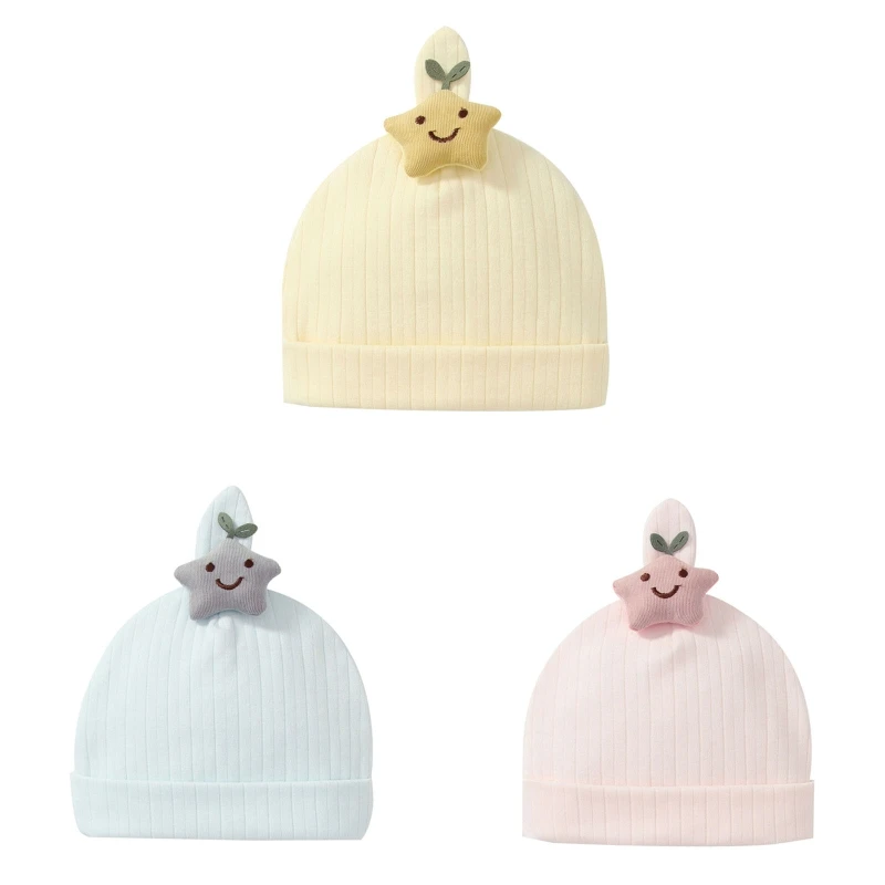 

Cotton Newborn Hats for Girls 0-6 Months Toddler Infant Hat Cute Smile Star Caps GXMB