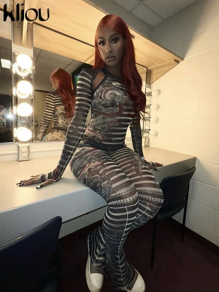 Kliou/Осенняя женская уличная одежда комплект из трех предметов K23S37801 полосатая