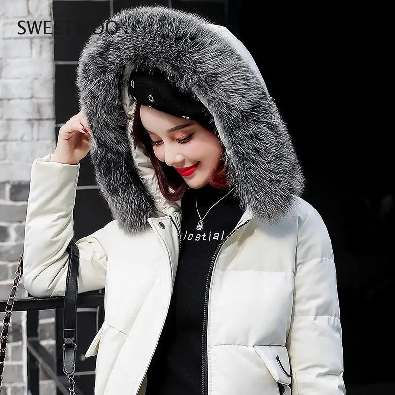2020 New Winter Jacket Women Parka Coat Fur Collar Hooded Jackets Cotton Padded Parkas Thick Short Coat Female Outwear Tide Slim