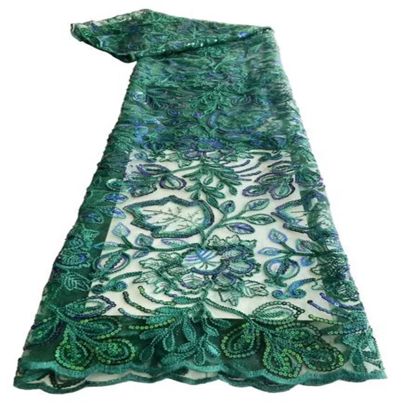 

Новейшая африканская Кружевная Ткань 5 ярдов блестки Высокое качество швейцарская вышивка нигерийский зеленый материал для пошива французское Тюлевое кружево