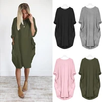 womens casual loose pocket long sleeve plus size fat sister dress