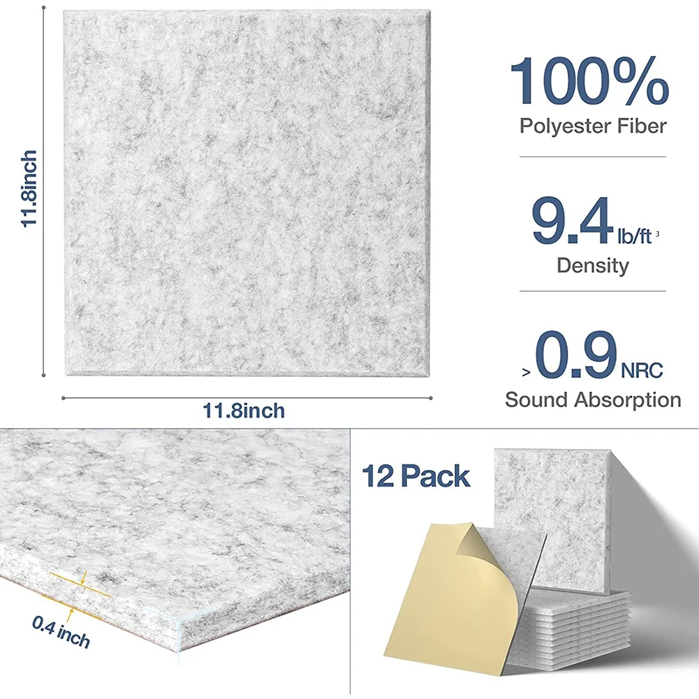 

Self-Adhesive Acoustic Panels 12 Pack,12 x 12 x 0.4 inch Sound Proof Padding,Sound Absorbing Panel for Home ,Grey