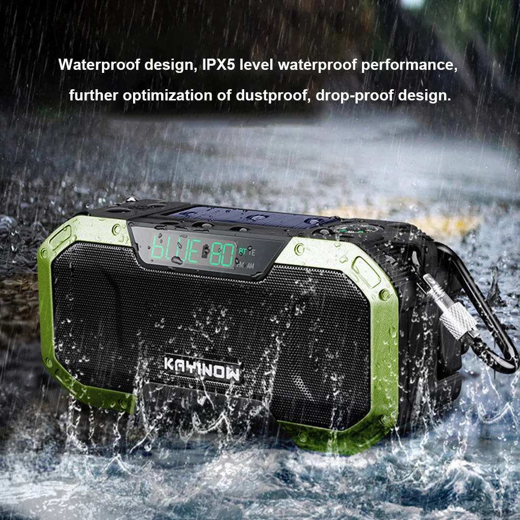 emergency hand radio solar radio solar crank powered amfm ipx5 waterproof bluetooth compatible phone charger power bank free global shipping