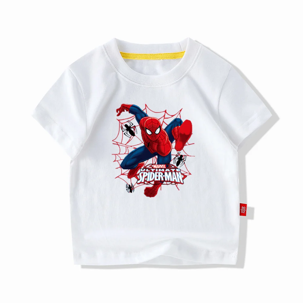 

Летняя Детская футболка с изображением Человека-паука, однотонная Базовая рубашка из чистого хлопка класса А, тонкая рубашка с короткими рукавами для детей, международная торговля