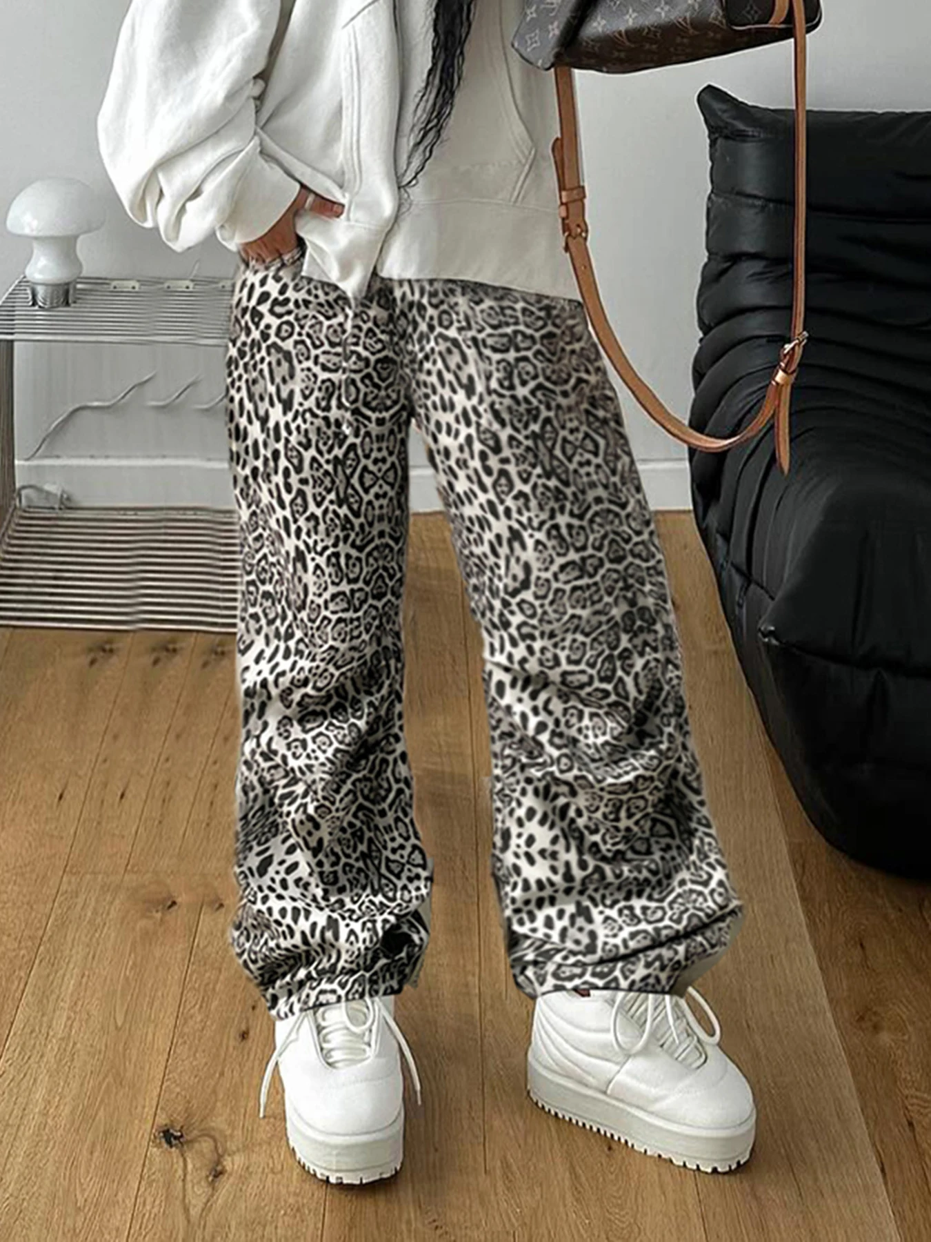 Rockmore Брюки-карго с низкой талией и леопардовым принтом женские уличные модные