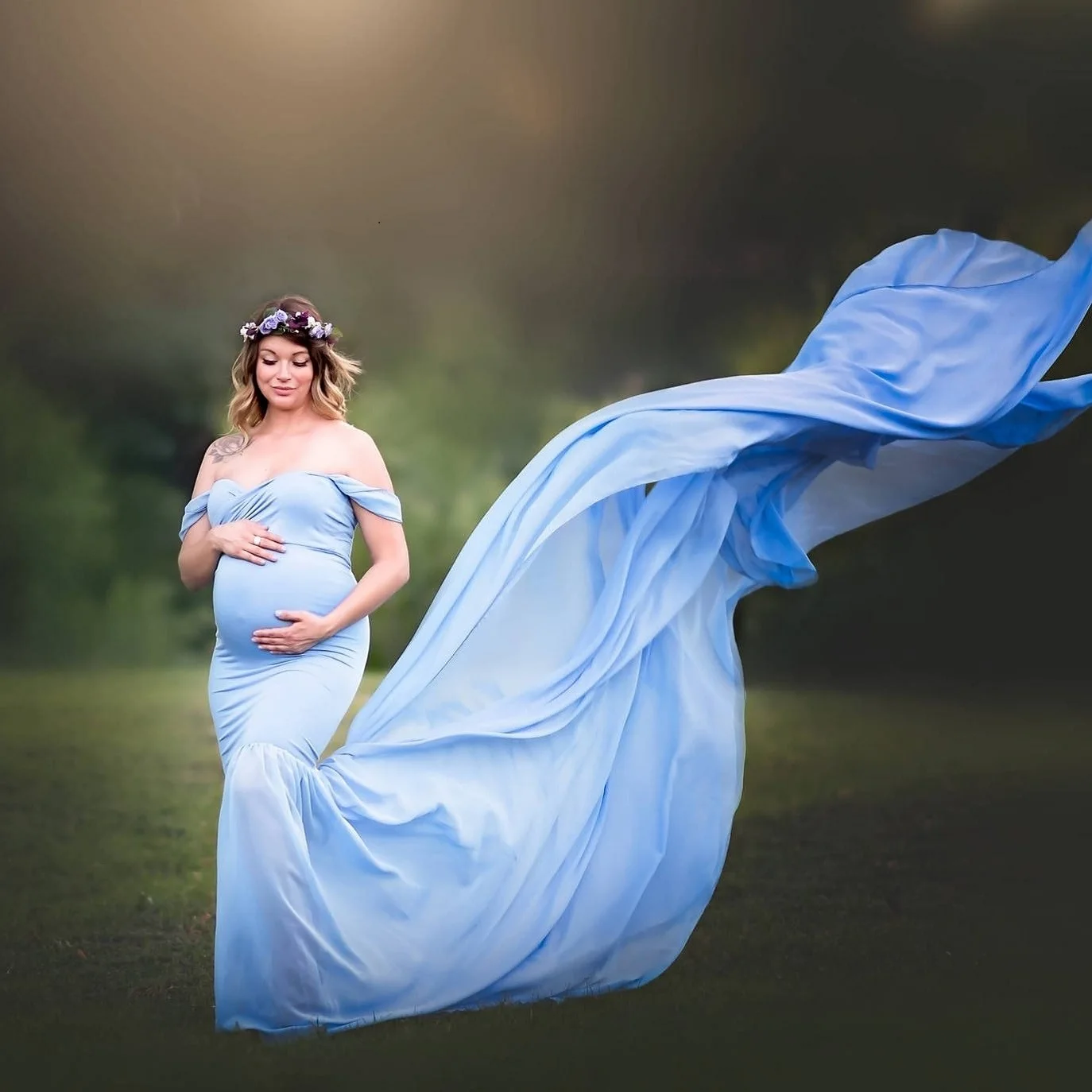 Long Maternity Photography Props Pregnancy Dress Mother Photo Shooting Off Shoulder Pregnant Dresses Women Maxi Maternity Gown enlarge