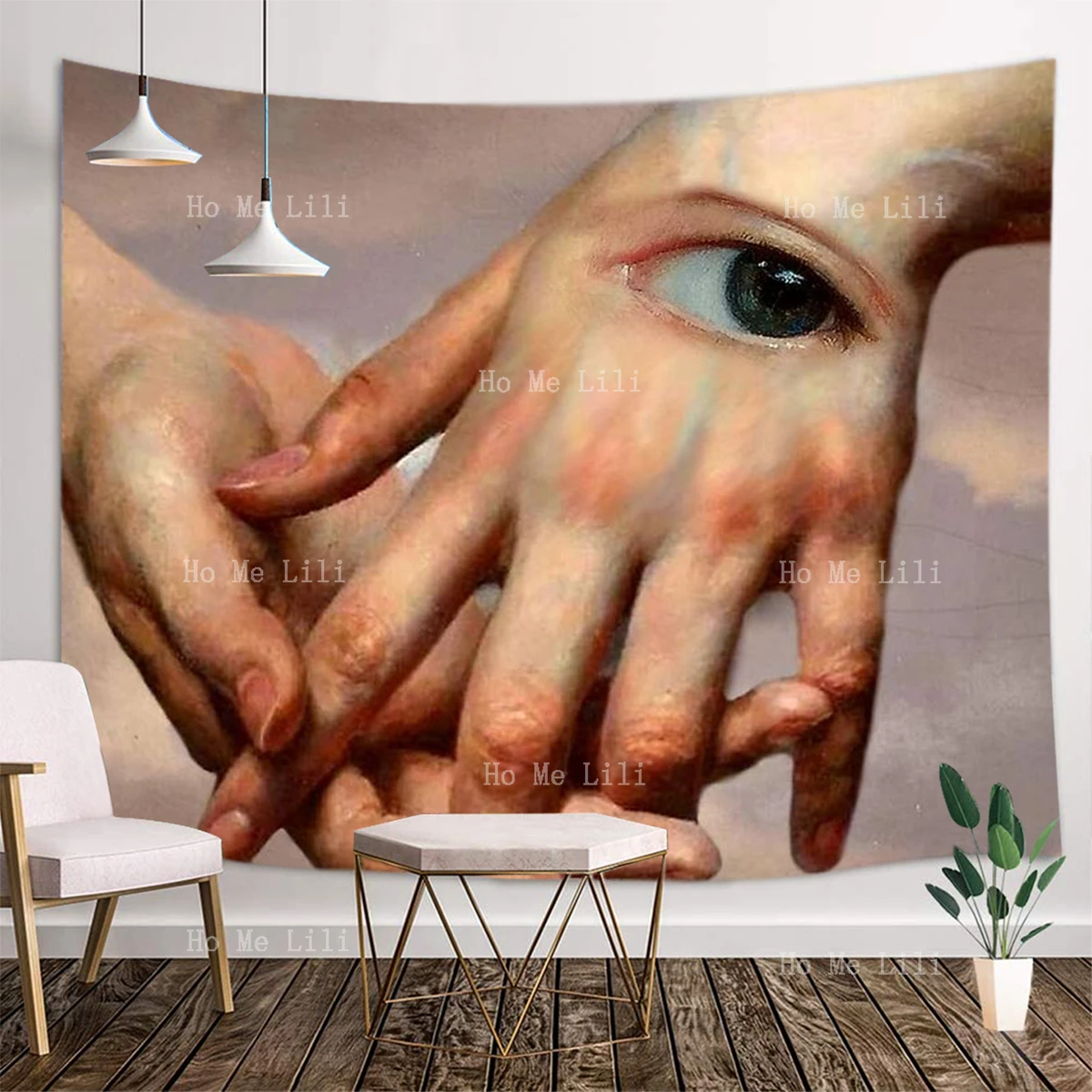 

Глаз на тыльной стороне руки фантастического искусства. Декоративный гобелен для комнаты