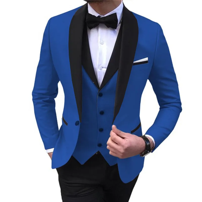 White Slit Mens Suits 3 Piece Black Shawl Lapel Casual Groom Tuxedos For Wedding Groomsmen Suits Men 2022 (Blazer+Vest+Pant)